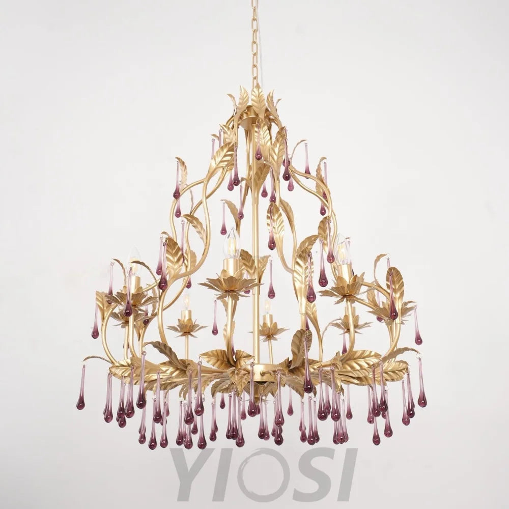 Candle Style Amethyst Drops Crystal Chandelier with 6/8 heads - Candle-1-Yiosilamp