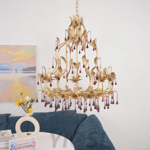 Candle Style Amethyst Drops Crystal Chandelier with 6/8 heads - Candle-1-Yiosilamp