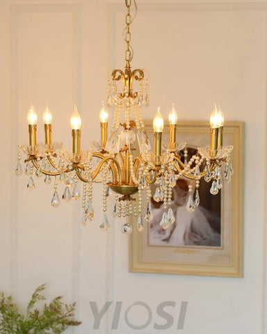 Candle Style Crystal Pearl Candle Chandelier - Candle-1-Yiosilamp