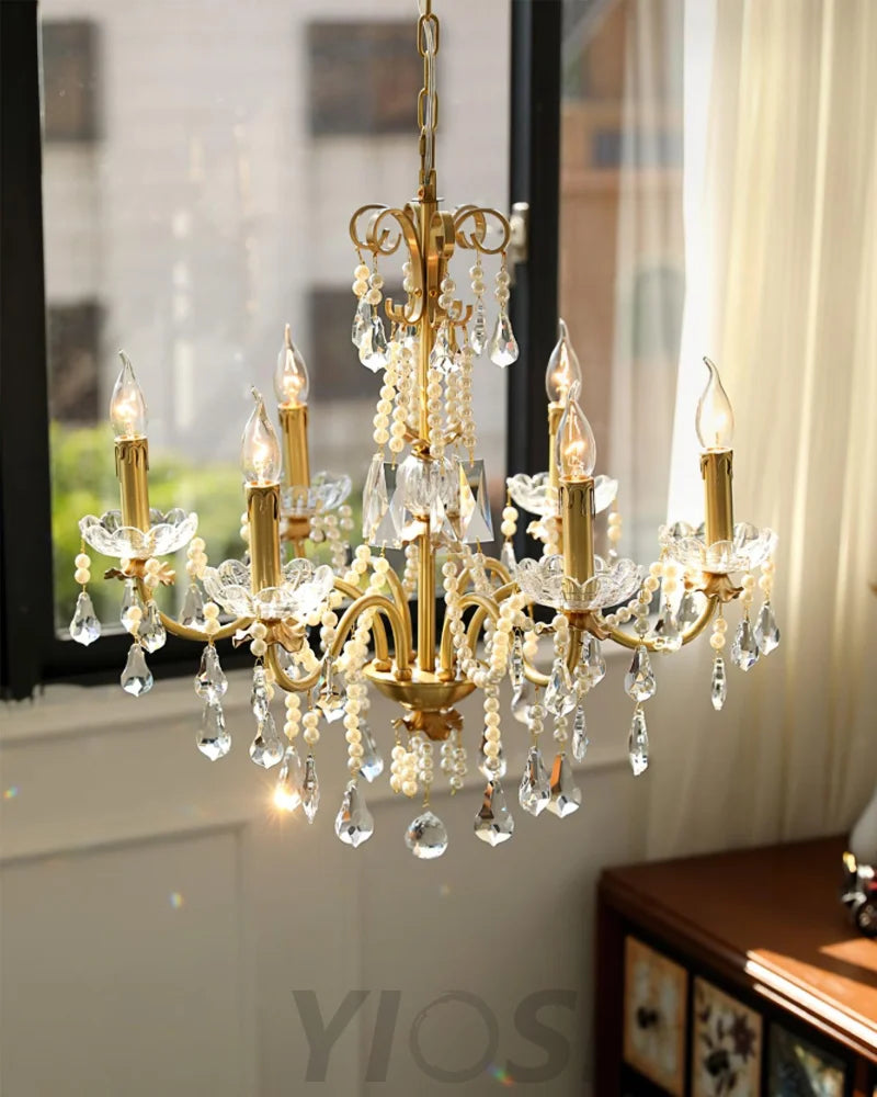 Candle Style Crystal Pearl Candle Chandelier - Candle-1-Yiosilamp