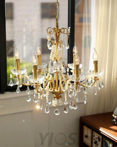 Candle Style Crystal Pearl Candle Chandelier - Candle-1-Yiosilamp