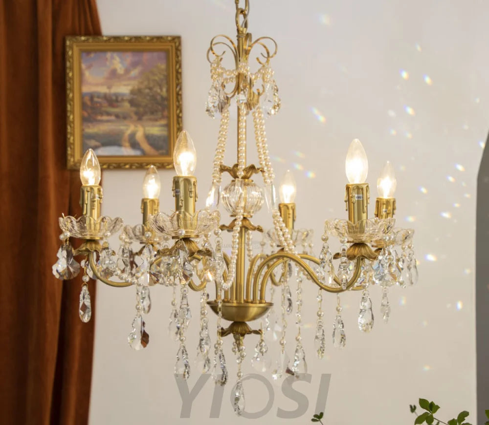 Candle Style Crystal Pearl Candle Chandelier - Candle-1-Yiosilamp