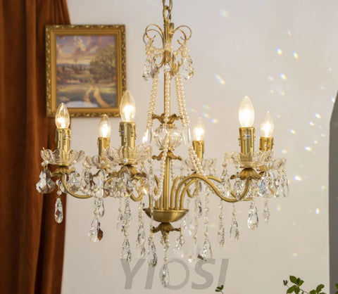 Candle Style Crystal Pearl Candle Chandelier - Candle-1-Yiosilamp