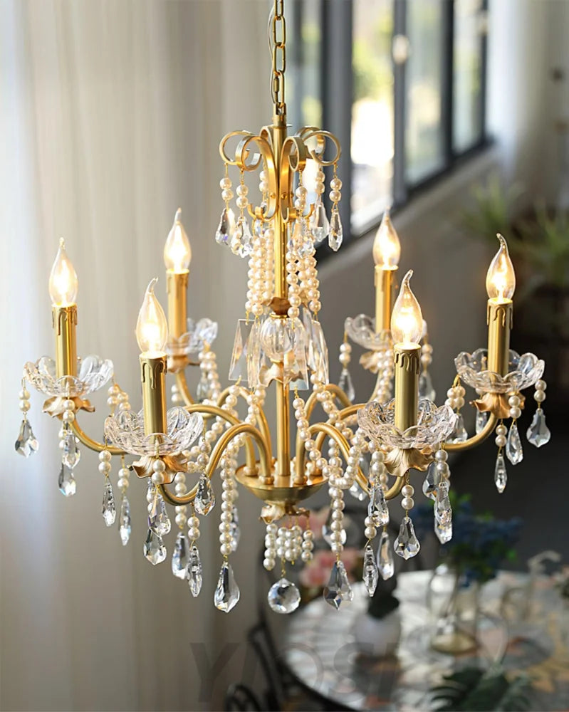 Candle Style Crystal Pearl Candle Chandelier - Candle-1-Yiosilamp