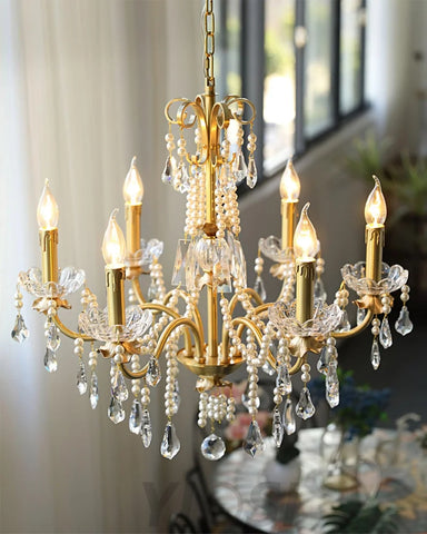 Candle Style Crystal Pearl Candle Chandelier - Candle-1-Yiosilamp