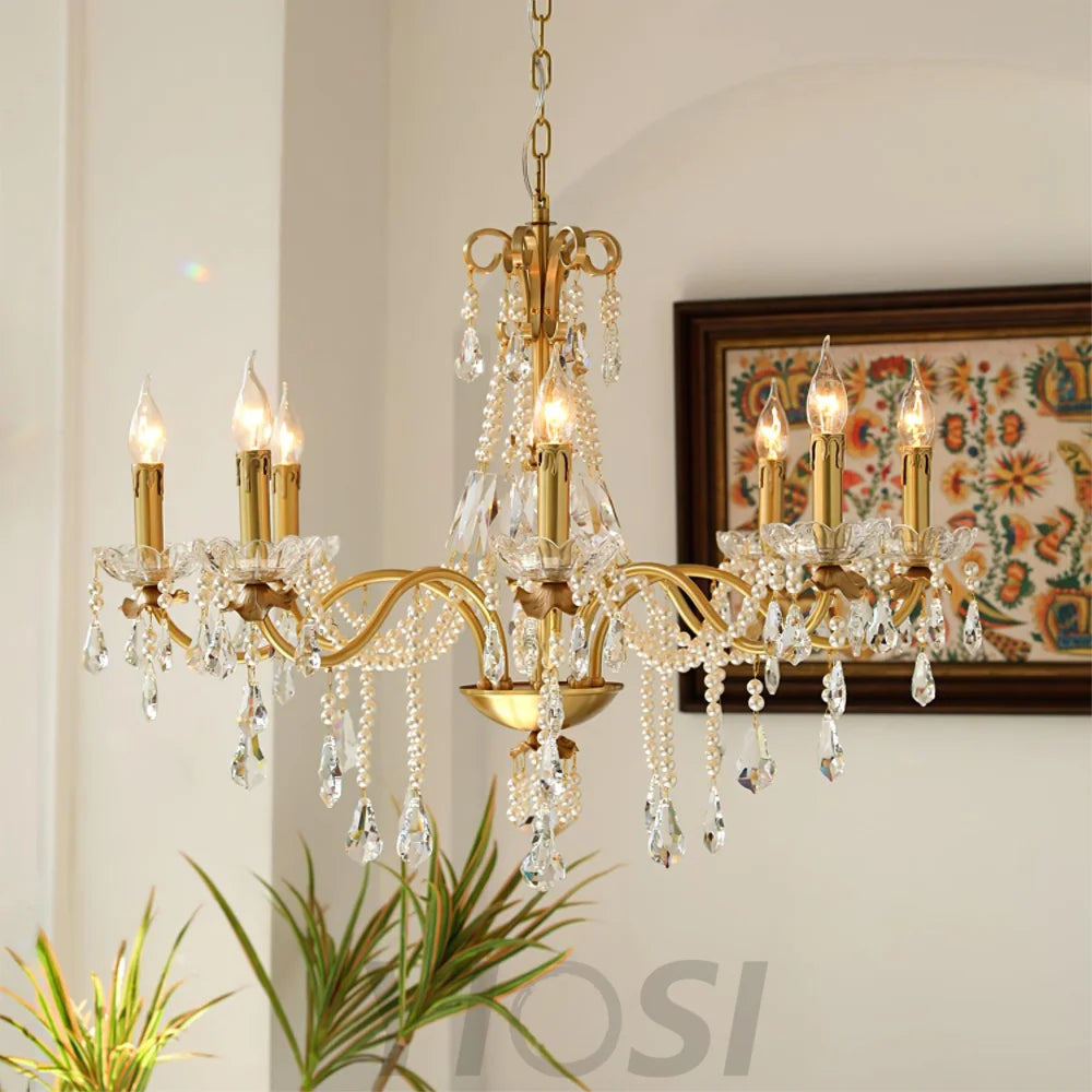 Candle Style Crystal Pearl Candle Chandelier - Candle-1-Yiosilamp