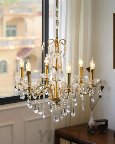 Candle Style Crystal Pearl Candle Chandelier - Candle-1-Yiosilamp