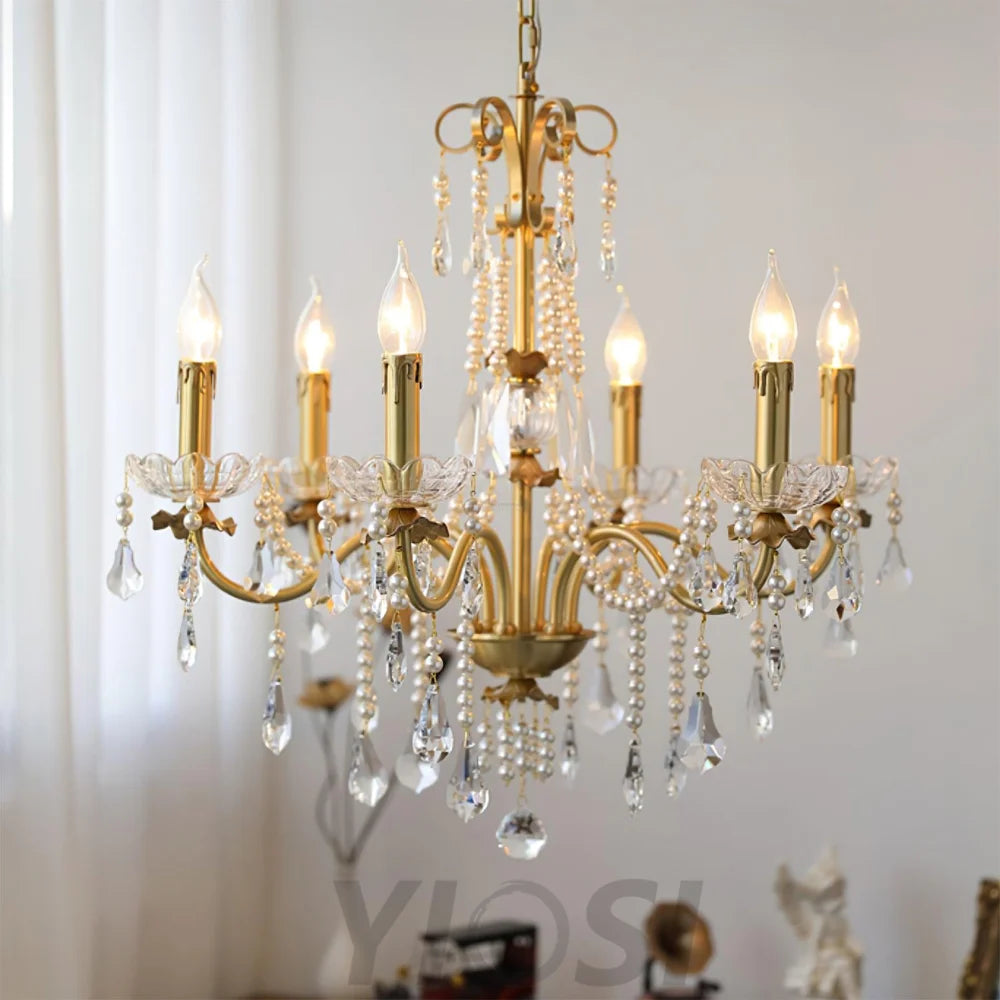 Candle Style Crystal Pearl Candle Chandelier - Candle-1-Yiosilamp