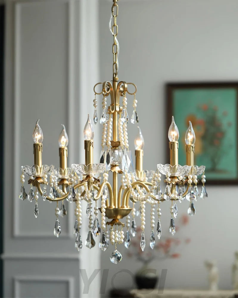 Candle Style Crystal Pearl Candle Chandelier - Candle-1-Yiosilamp