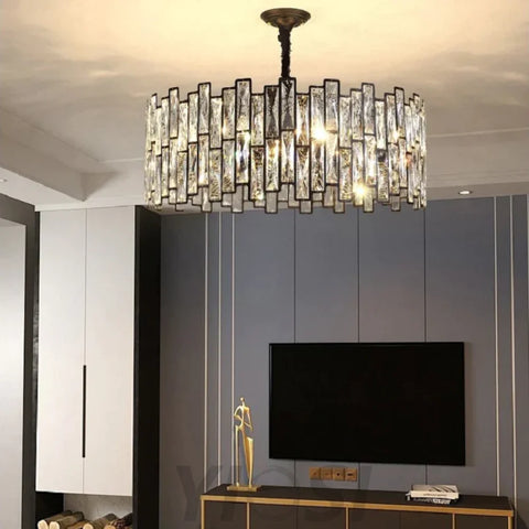 Carina Modern Round Crystal Black Chandelier