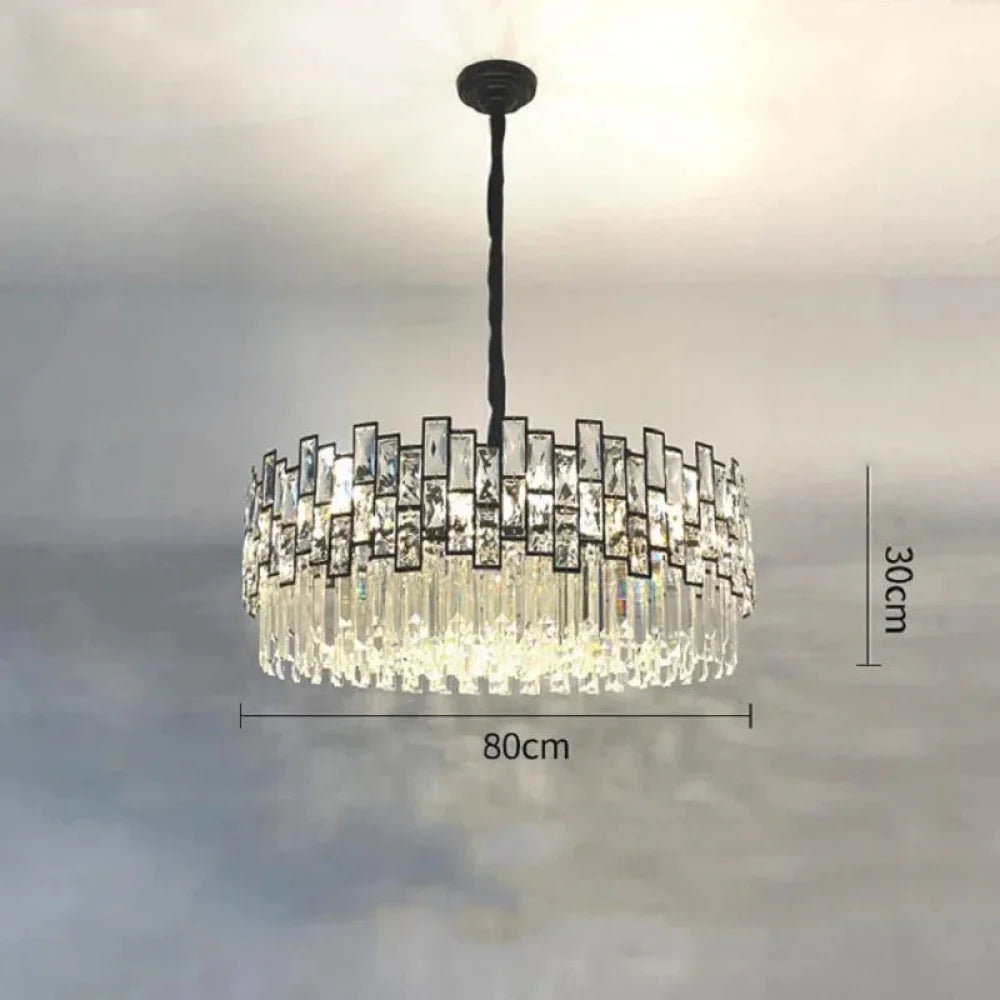 Carina Round Crystal Chandelier For Living Room 31’’ L / Black