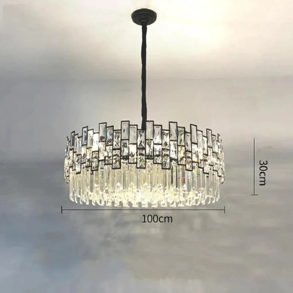 Carina Round Crystal Chandelier For Living Room 39’’ L / Black