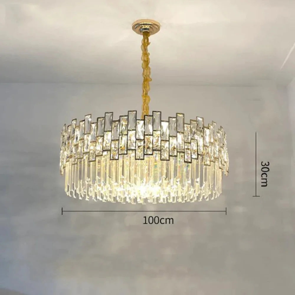 Carina Round Crystal Chandelier For Living Room 39’’ L / Gold