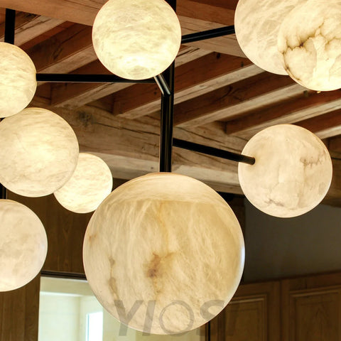 Carol Modern Alabaster Sphere Chandelier Light Chandeliers For Dining Room Stairways Foyer Bedrooms