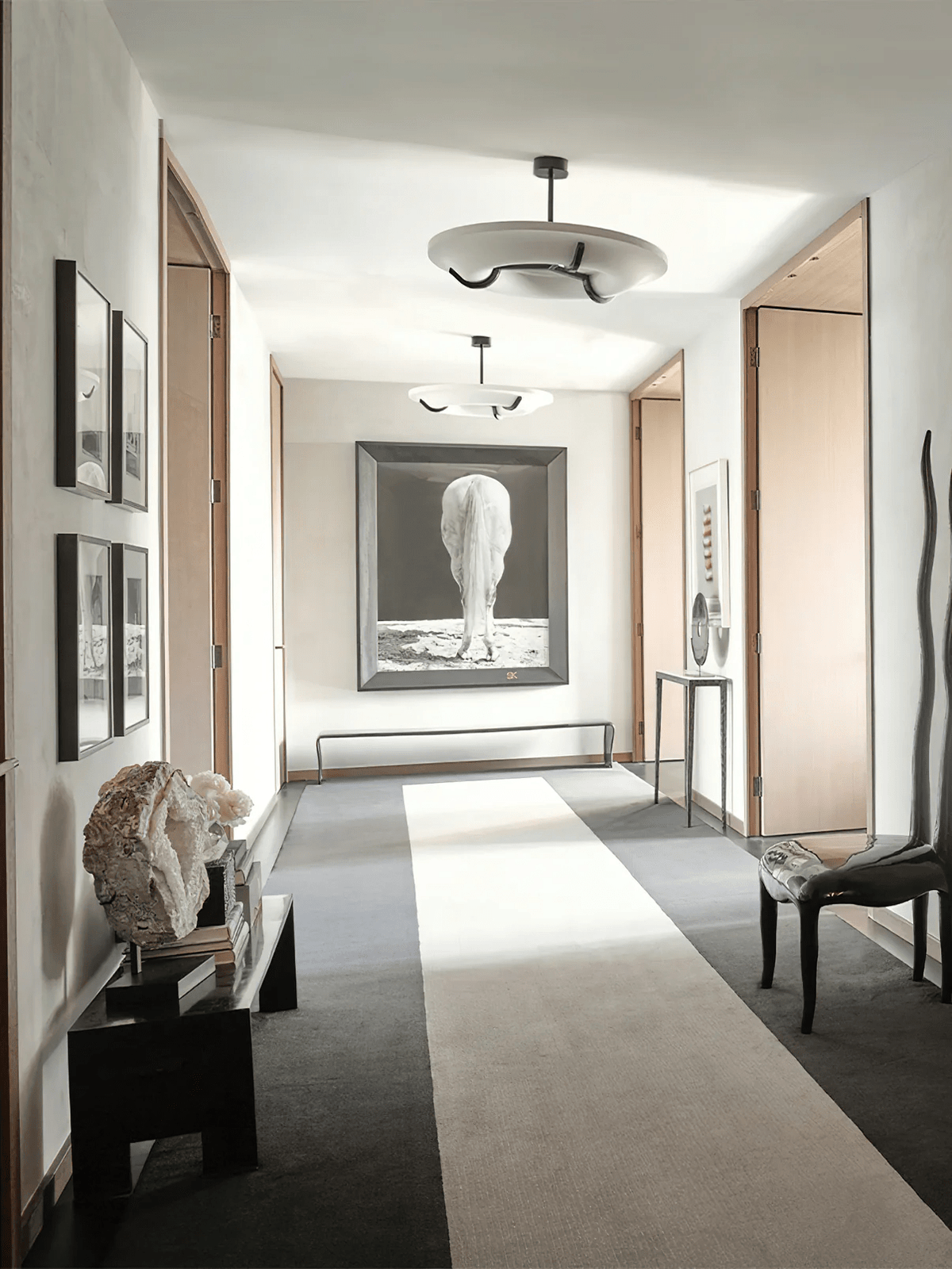 Carve Alabaster Pendant Light – Hand‑Carved Stone Shade with Black Frame