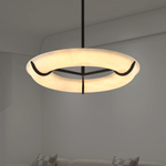 Carve Alabaster Pendant Light – Hand‑Carved Stone Shade with Black Frame