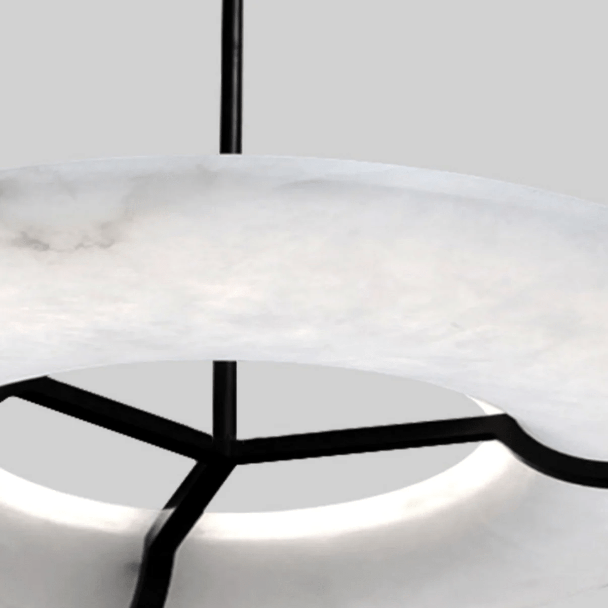 Carve Alabaster Pendant Light – Hand‑Carved Stone Shade with Black Frame