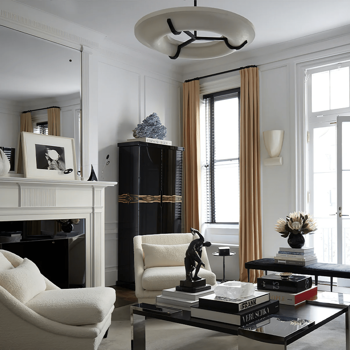 Carve Alabaster Pendant Light – Hand‑Carved Stone Shade with Black Frame