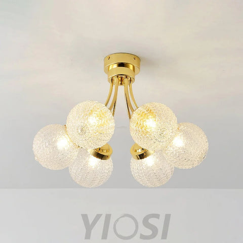 Carved Glass Ceiling Lamp with 6/8 heads - Bend, Semi Flush Mounts-1-Yiosilamp