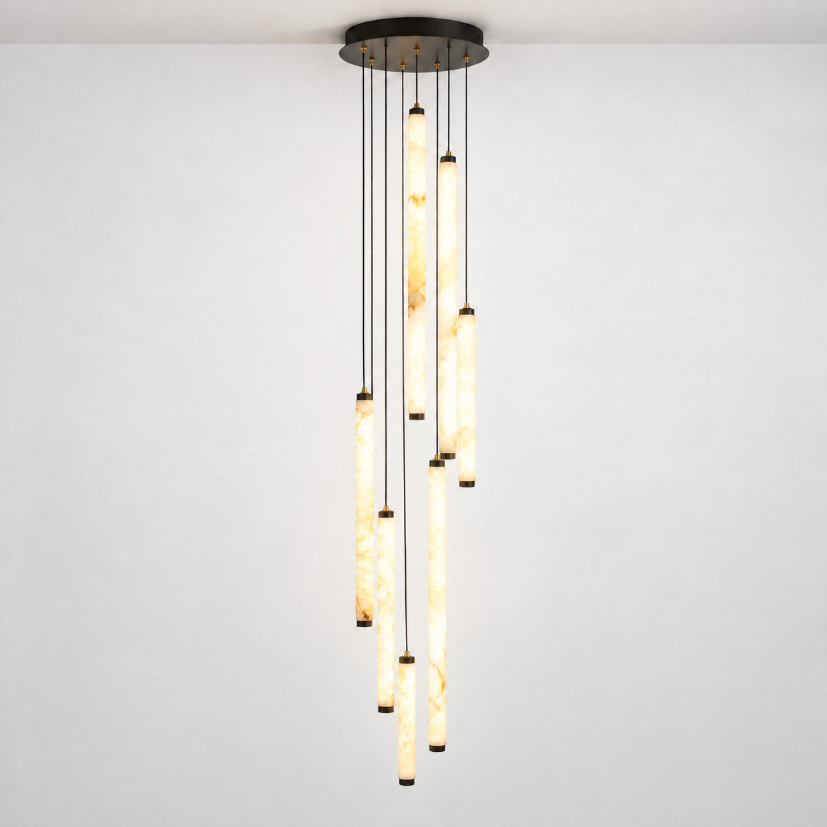 Cascade Alabaster Tube Pendant Chandelier – lights on