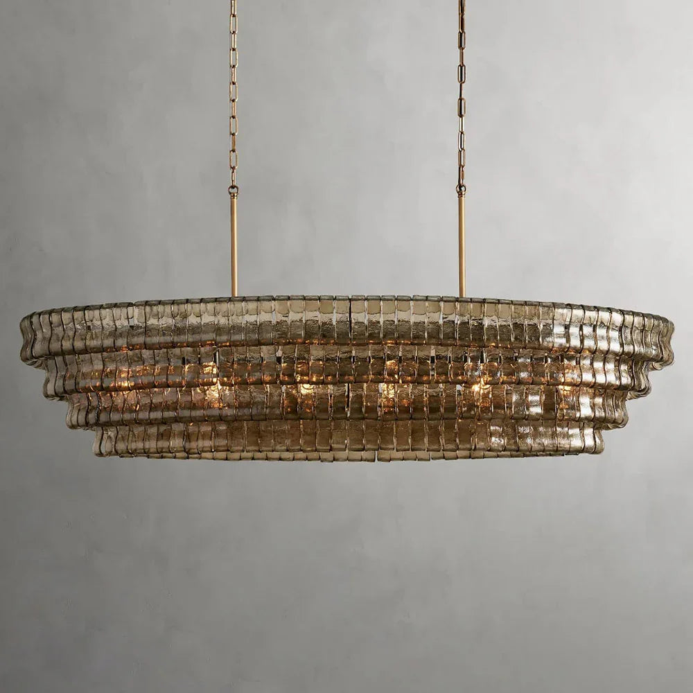 Evadne Modern Glass Oval Chandelier 65’’ Brass / Smoke Chandeliers For Dining Room Stairw