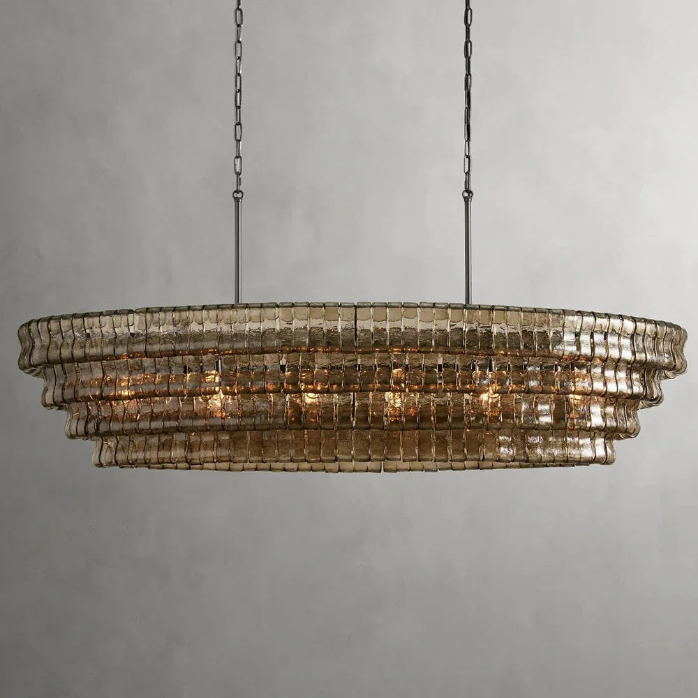 Evadne Modern Glass Oval Chandelier 65’’ Bronze / Smoke Chandeliers For Dining Room Stairw