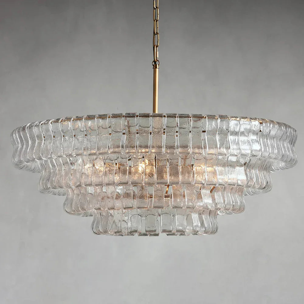 Cascade Modern Glass Round Living Room Chandelier 36’’ Brass / Clear Chandeliers For Dining