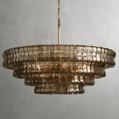 Cascade Modern Glass Round Living Room Chandelier 36’’ Brass / Smoke Chandeliers For Dining