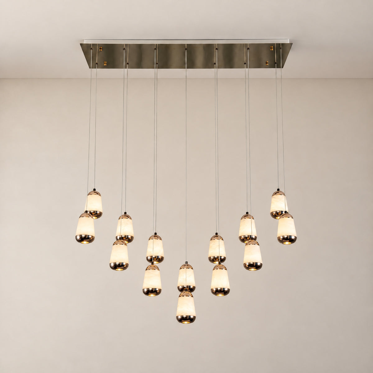 Cascata Modern Alabaster Linear Chandelier – lights on