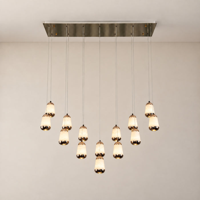 Cascata Modern Alabaster Linear Chandelier – lights on