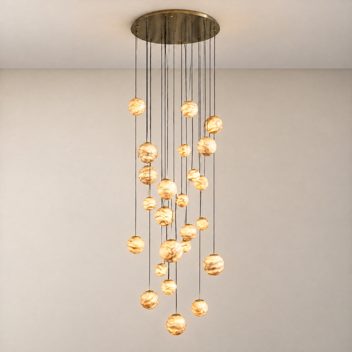 Cascata Planet Modern Cluster Chandelier 31.5" D – lights on