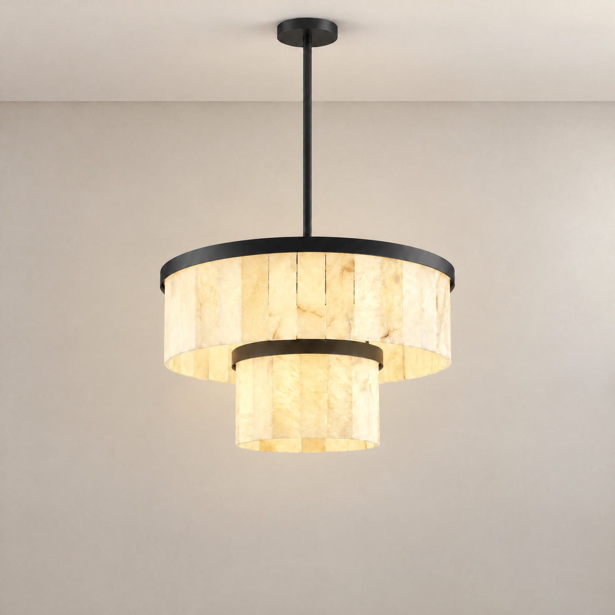 24" 2-Tier Alabaster Round Chandelier - Black
