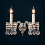 Cendria Chrome Candle Crystal 2-Light Wall Sconce 13" on a deep teal-blue wall