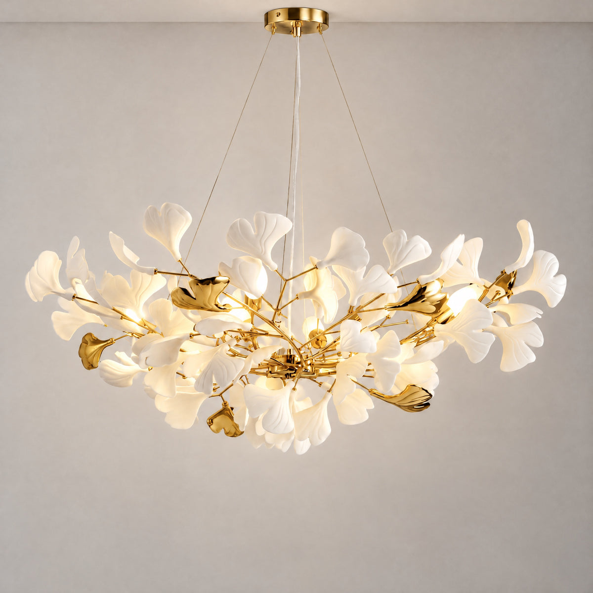 47.2" Ceramic Ginkgo Leaf Linear Chandelier - Gold