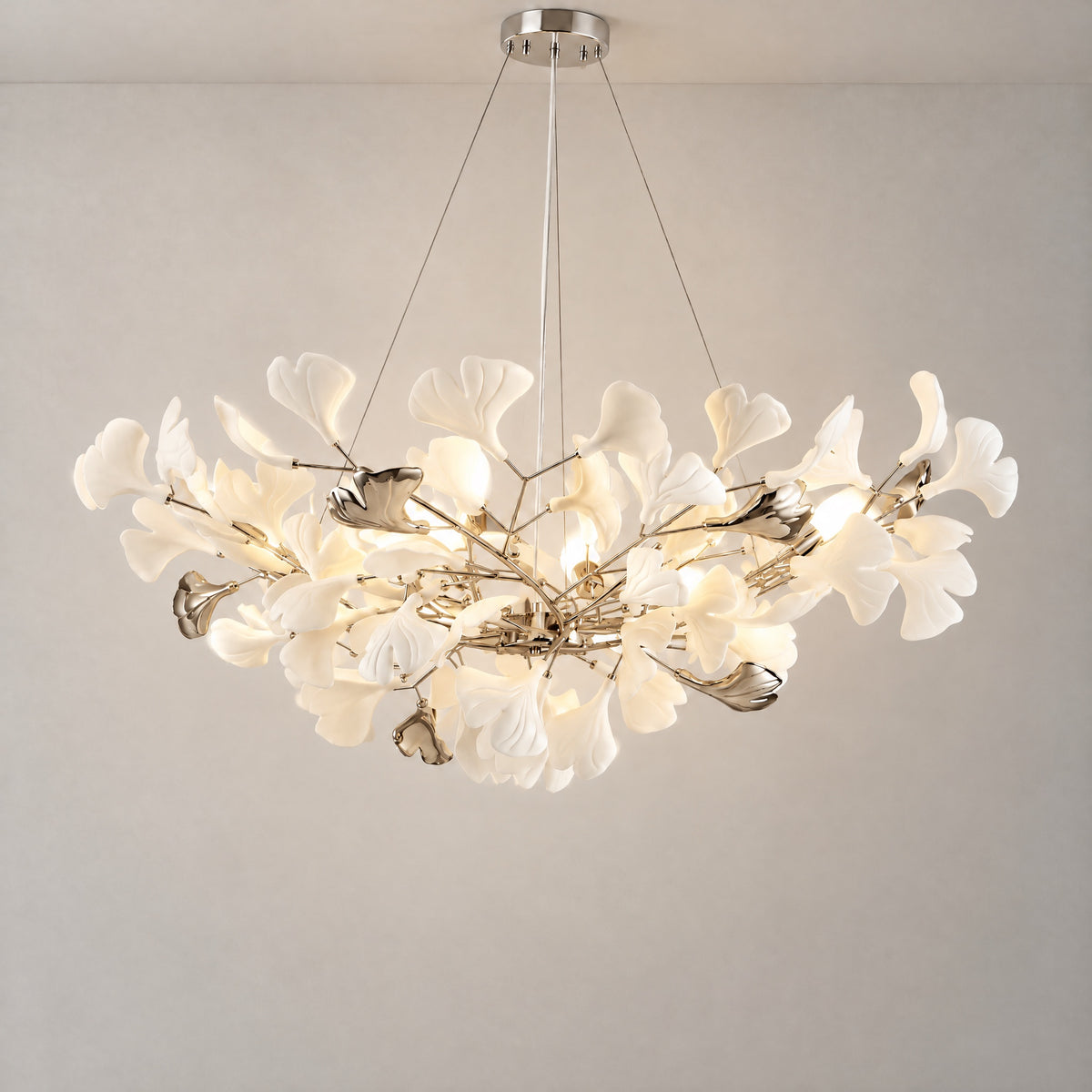 47.2" Ceramic Ginkgo Leaf Linear Chandelier - Silver