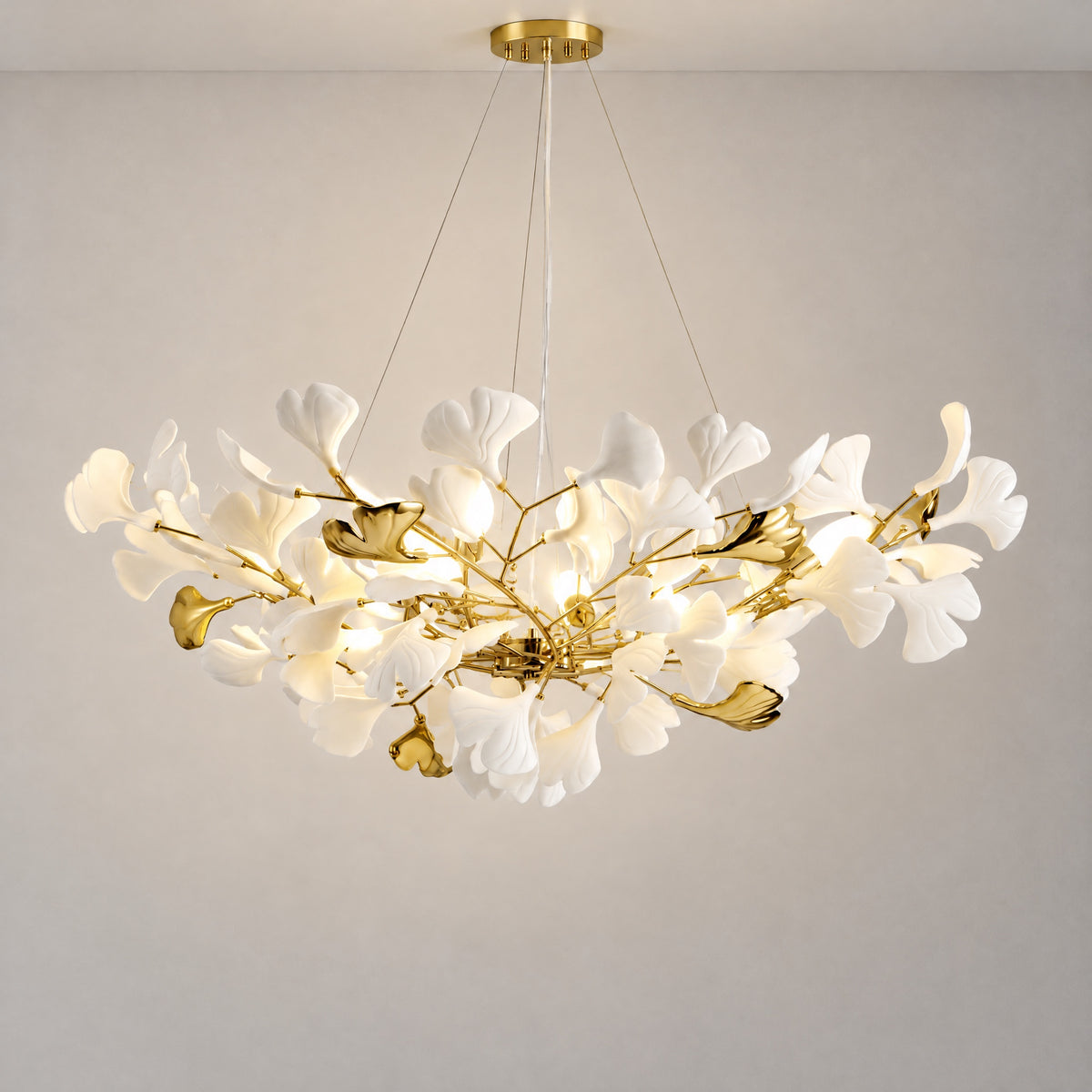59.1" Ceramic Ginkgo Leaf Linear Chandelier - Gold