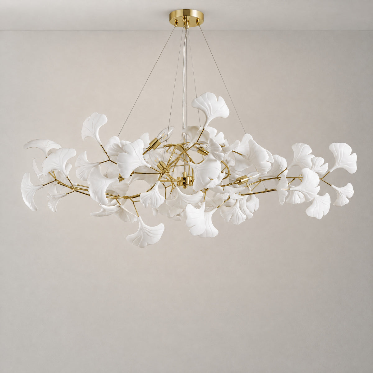 39.3" Ceramic Ginkgo Leaf Round Chandelier - Gold – lights off