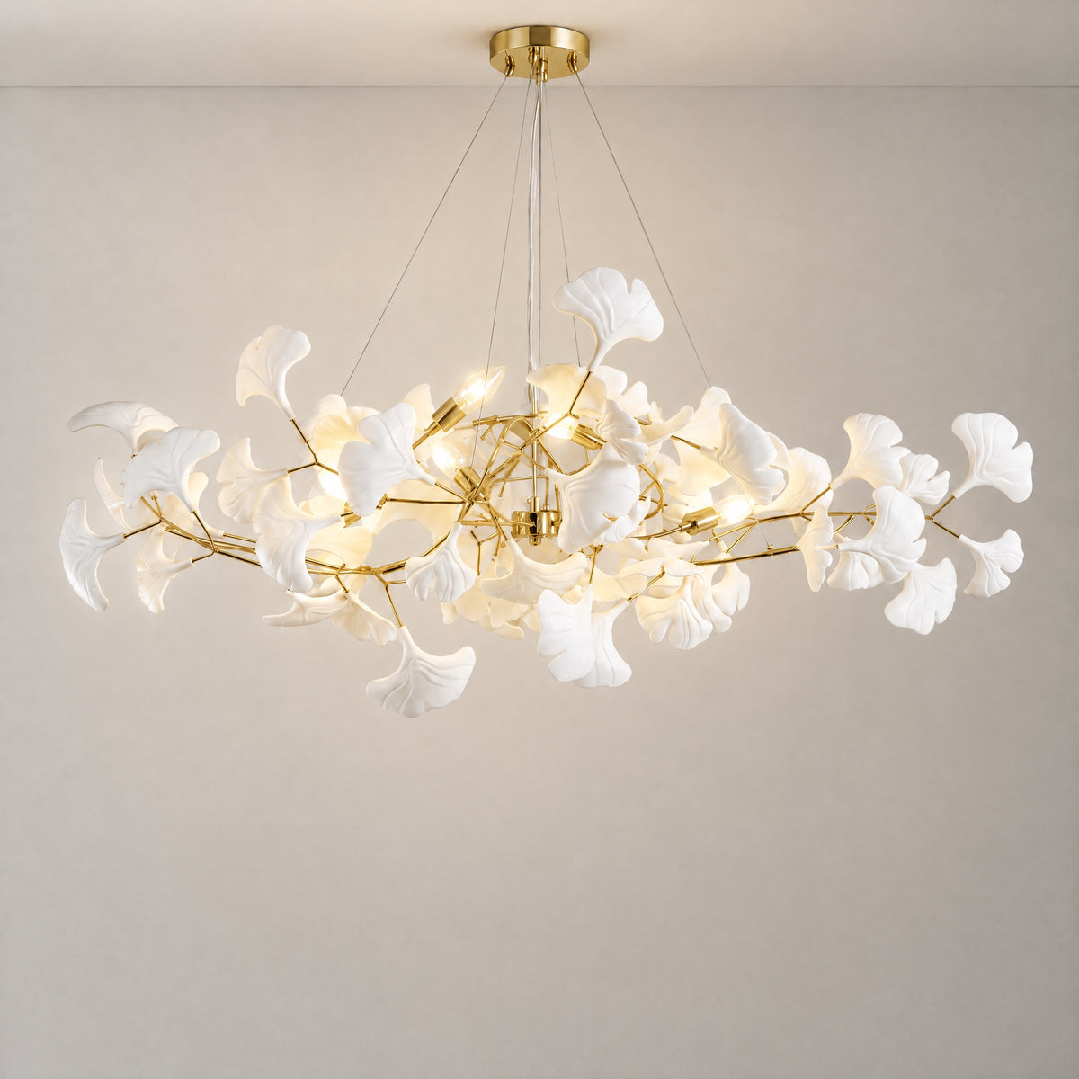 39.3" Ceramic Ginkgo Leaf Round Chandelier - Gold