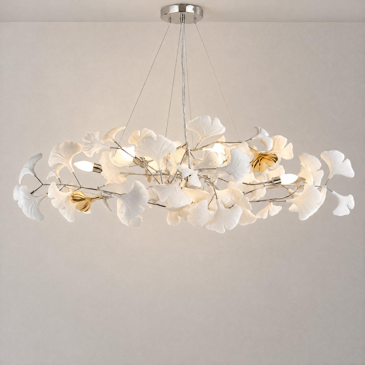 39.3" Ceramic Ginkgo Leaf Round Chandelier - Silver
