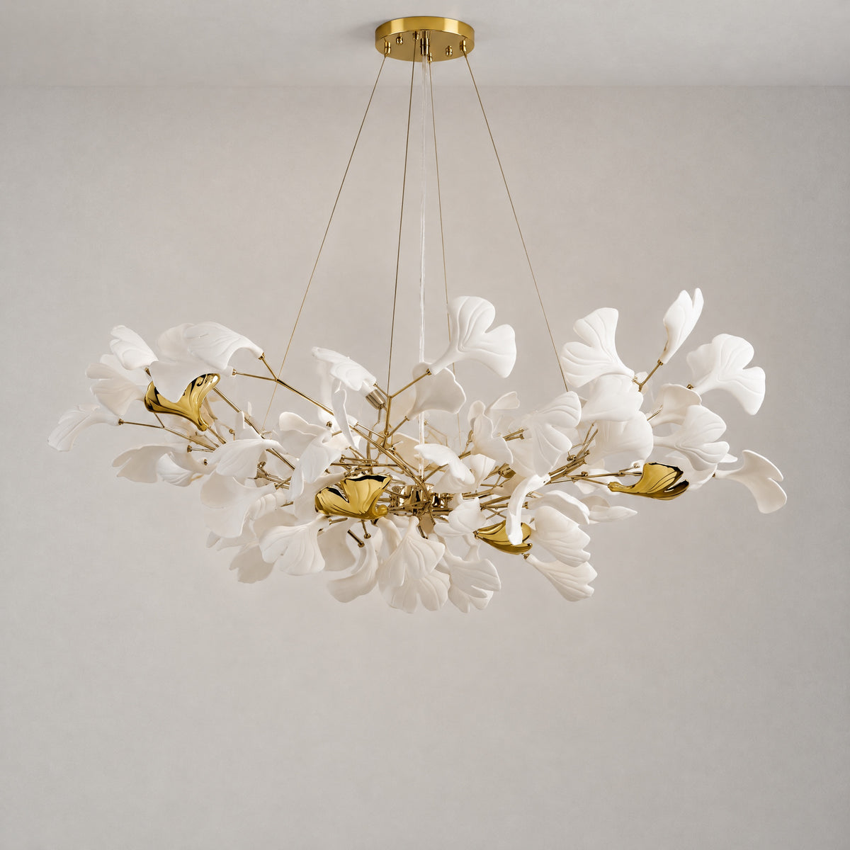 31.5" Ceramic Ginkgo Leaf Round Chandelier - Gold – lights off