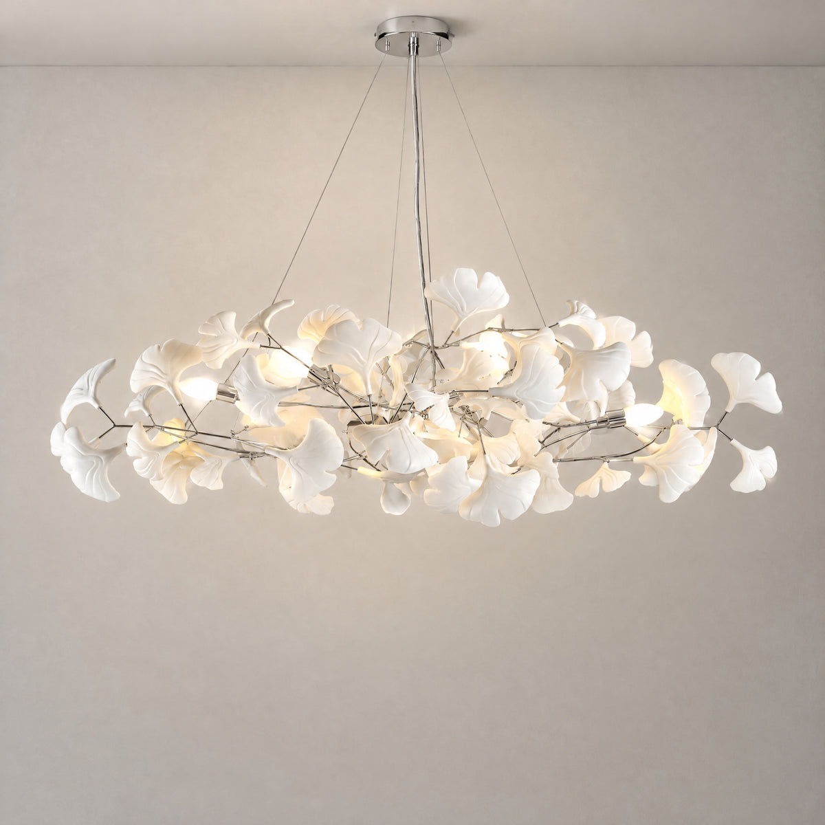 31.5" Ceramic Ginkgo Leaf Round Chandelier - Silver