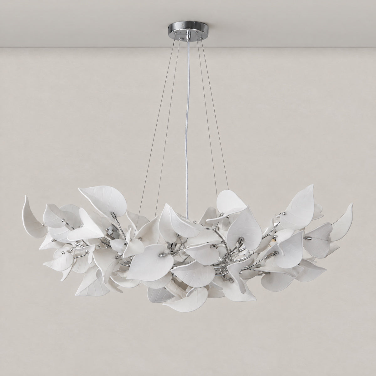 Ceramic Heart Leaf Round Pendant D1000 - Chrome – lights off