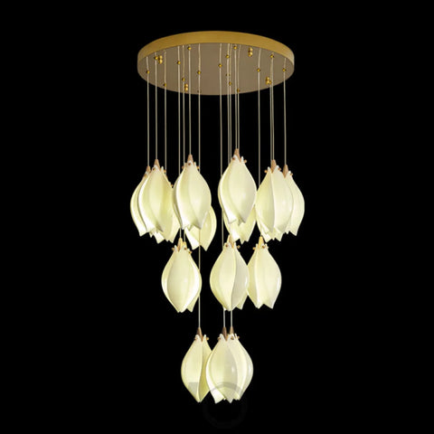 Ceramic Magnolia Flower Staircase Chandelier Light Branch