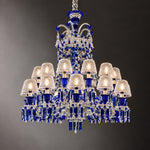 Cerulia Blue Two-Tier Glass 24-Light Chandelier 43.3" on a dark olive wall