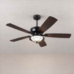 Charcoal Wood Blade Ceiling Fan with Caged LED Dome – lights on