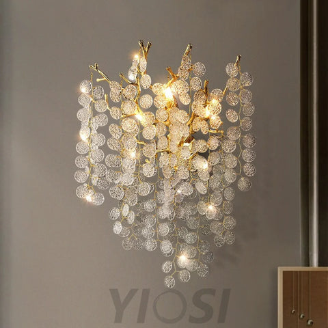 Circe Modern Round Gold Clear Crystal Wall Sconce For Bedroom Light Fixtures