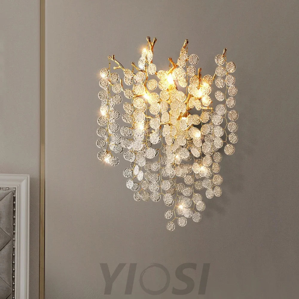 Circe Modern Round Gold Clear Crystal Wall Sconce For Bedroom Light Fixtures