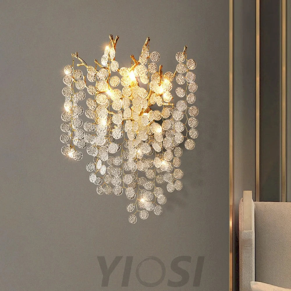 Circe Modern Round Gold Clear Crystal Wall Sconce For Bedroom Light Fixtures