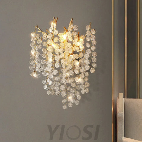 Circe Modern Round Gold Clear Crystal Wall Sconce For Bedroom Light Fixtures