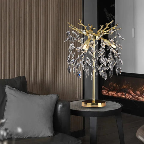 Clea Modern Clear Crystal Table Lamp For Bedroom Gold Branch Chandelier